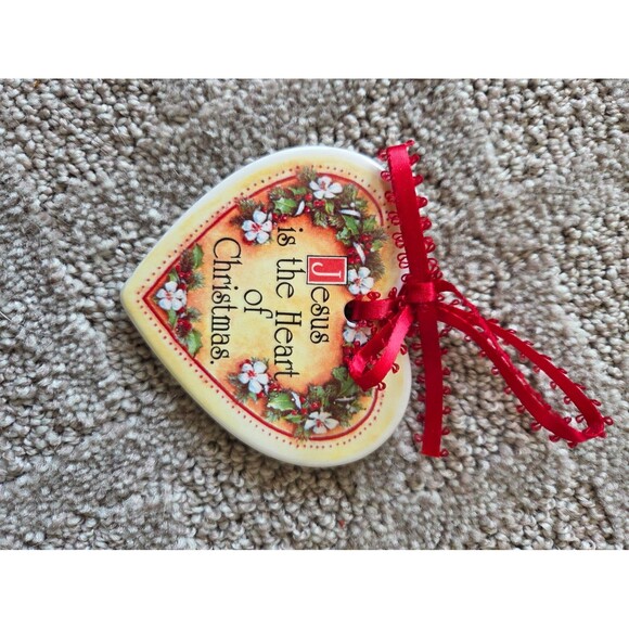 Ornament“Jesus is the Heart of Christmas” Ceramic Heart Ornament - Picture 2 of 2